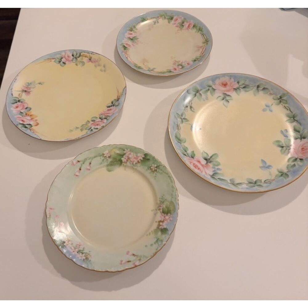 4 Vintage Blue Pink Yellow Mismatched Plate Wall Collage Display Floral Cottage - Picture 2 of 13